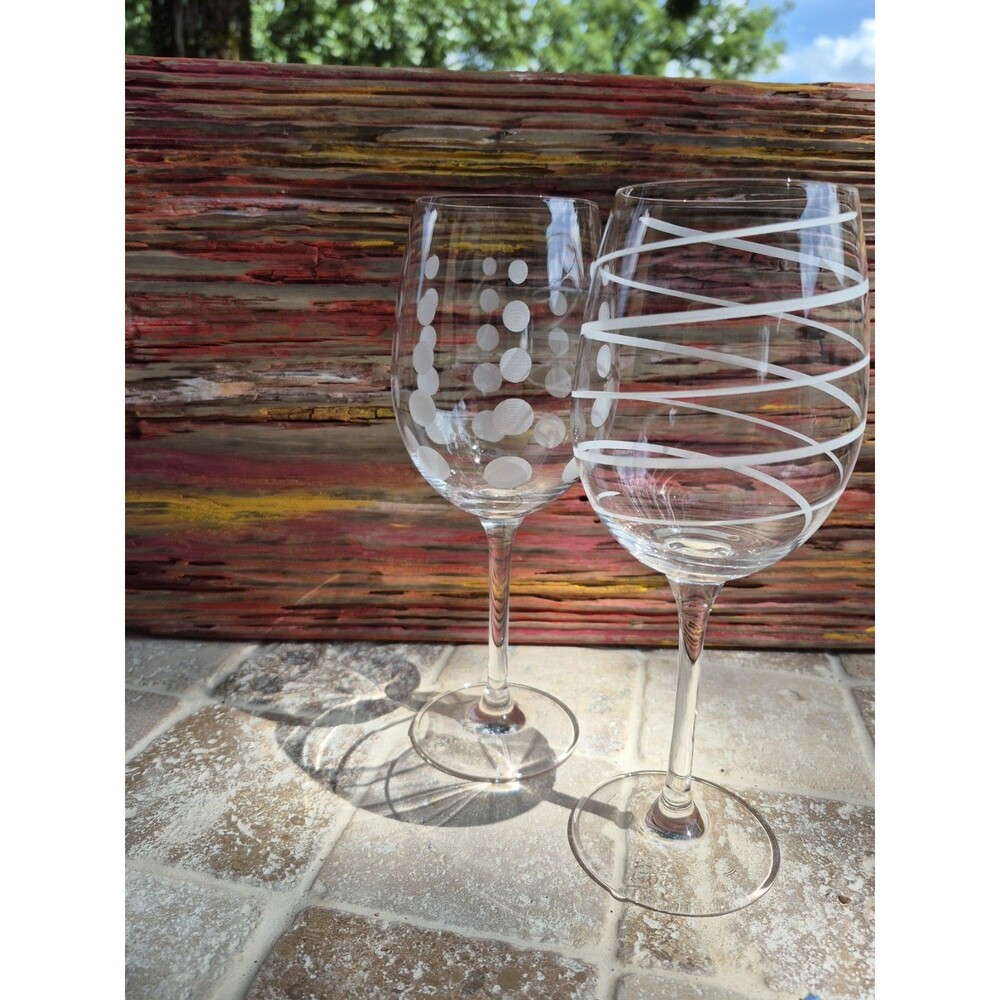 Mikasa Cheers Set Of 2 Multi Motif Chrystal Balloon Wine Glasses Marked Mikasa